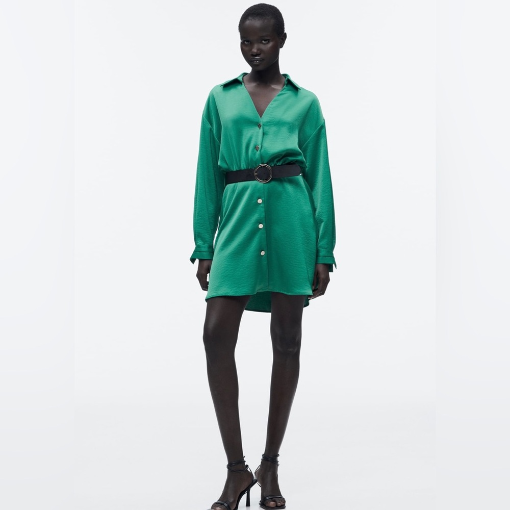 Belted satin dress